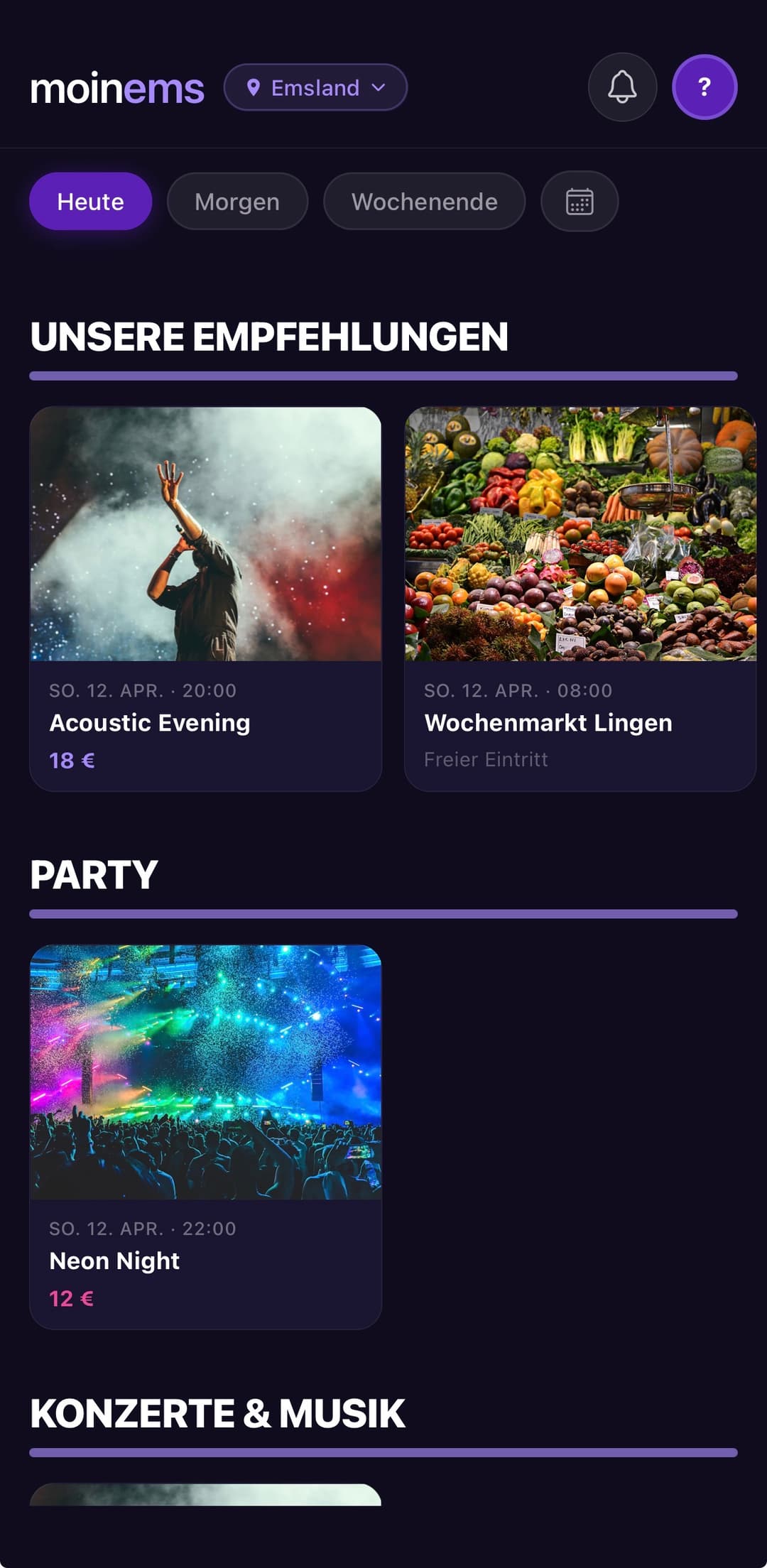 moinemsland App — Event-Übersicht